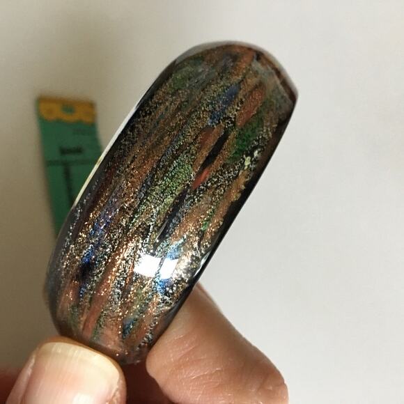 Art-Glass Cuff Bracelet, copper silver blue green black tones - Picture 6 of 7